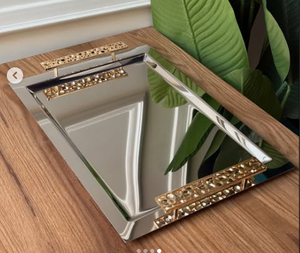 Luxury Stainless Steel Gold And Silver Metal Decorative <b>Trays</b> with Bowls In Shiny Polished Flower Shape Design - Product Image 1