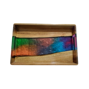 Bandeja de Madera y Resina para Cocina, Comida, Desayuno, Bandeja de Servir de Madera, Bandeja de Resina con Mango de Acero Inoxidable Más Vendida - Product Image 1