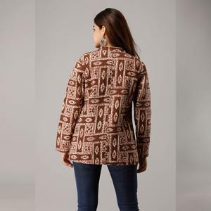 Veste en coton matelassé marron pour dames Manteau d'hiver réversible de style américain avec motif animal Logo personnalisé en cuir PU taille XL - Product Image 2