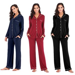 Pjs Sets Pijamas Conjuntos Mujeres Venta al por mayor Modal Ropa de dormir Sleep & Lounge Wear Custom Cotton Ladies Pijamas suaves de manga larga - Product Image 6