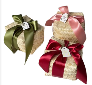 Boîte cadeau personnalisée en bambou et rotin tressé à la main, écologique, réutilisable, légère, nouvelle fabrication, ensembles cadeaux de mariage - Product Image 3