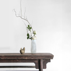 CLV9013CR - Large Cream Reactive Glazed <b>Vase</b> with Fern Print - 5.5 W x 12.8 H - Product Image 4