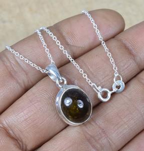 Pendentif classique fait main 925 bijoux en argent massif pour femmes 925 argent Sterling Tourmaline pierre précieuse Boho Style pendentif cadeau - Product Image 3