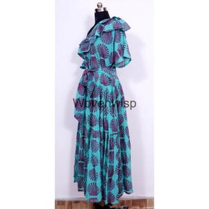 Prix de gros de haute qualité main bloc imprimé coton Maxi robe sans manches longue tenue décontracté pour les femmes indiennes - Product Image 4