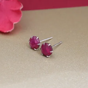 Pendientes de tuerca de rubí de acero inoxidable para mujer, diseño clásico redondo con engaste de garra, joyería de moda, regalo - Product Image 2