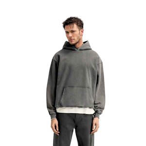 Sudadera con Capucha Extra Grande para Hombre, Color Gris Sólido, Algodón French Terry, Estilo Casual con Bolsillo Frontal, Sudadera Urbana para Hombre - Product Image 1