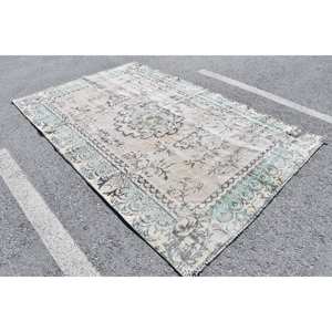 Alfombra de lana verde blanca Vintage de 5,9x9 pies, alfombra de tejido plano turco, patrón de retazos, decoración de sala de estar con respaldo de látex - Product Image 2