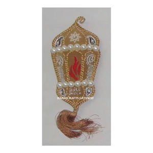 Hermoso bordado dorado hecho a mano Zari y trabajo con cuentas adorno colgante de Navidad para regalar y decoración de propósito de fiesta - Product Image 1