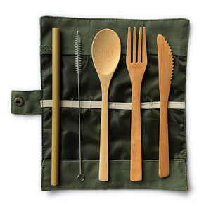 Juego de cubiertos de bambú sostenible para viajes al aire libre picnic camping juegos de utensilios naturales biodegradables - Product Image 3