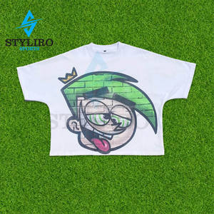 Venta al por mayor de los hombres Boxy Fit camiseta de peso pesado de algodón de gran tamaño recortada corta sólida O-cuello de la pantalla de impresión gráfica de moda - Product Image 5