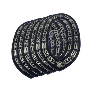 Custom Blue Lodge Collar de cadena Chapado en plata Juego de 6 piezas Royal Blue backing Masonic Regalia - Product Image 1
