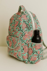 Sac à dos matelassé fait main Le Souvenirs à motif floral vert, capacité de 10 kg, léger, design unisexe, doublure en coton biologique, fermeture éclair, voyage - Product Image 4