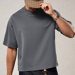 <b>Box</b> Fit 100% Cotton Cropped Oversized T-Shirt for Men Vintage Style Boxy Tee <b>Drop</b> Shoulder Plain Print Streetwear Men's T-Shirts - Product Image 4