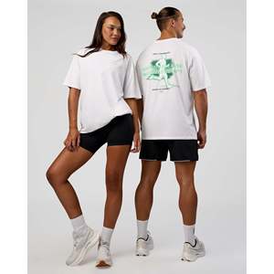 เสื้อยืดโอเวอร์ไซส์สำหรับผู้หญิง-ระบายอากาศได้ดี สีขาวล้วน-สีเขียวมิ้นท์ ทรงหลวม - Product Image 1