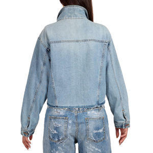 Chaqueta vaquera de sastrería italiana, chaqueta cómoda para mujer, ajuste holgado, lavado ligero, cinturón deshilachado, 98% algodón, 2% Ea para mayoristas - Product Image 2