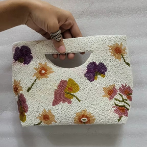 floral beaded tote bag Indian fully handcrafted <b>for</b> women handmade luxury evening party fashion <b>handbag</b> artwork design styles - Product Image 3
