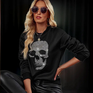 Sweat-shirt à capuche unisexe streetwear personnalisé, imprimé, pour femme, style vintage, lavage à la pierre, strass, 100% coton molletonné, automne-hiver - Product Image 2