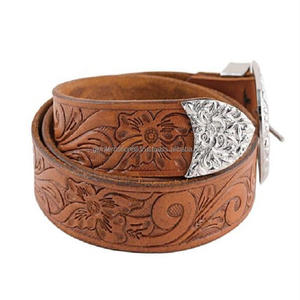 Cinturón de herramientas de cuero occidental de diseñador hecho a mano, cinturón de herramientas vintage en relieve con hoja con hebilla de diseñador Loop & Keeper - Product Image 3