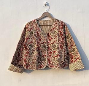 Indian Handmade Vintage Peach Patchwork Cotton <b>Quilted</b> Jacket Women's Boho Coat Reversible Breathable Unisex New Style - Product Image 4
