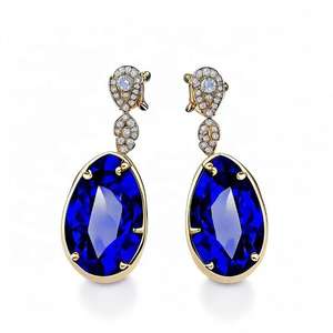 Boucles d'oreilles pendantes de luxe en argent sterling 925 plaqué or 18 carats avec pierres en forme de poire bleues hydro CZ, pour les fêtes, cadeau pour elle - Product Image 6