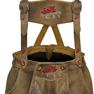 กางเกงหนังสไตล์บาวาเรียนสำหรับผู้หญิง ตกแต่งด้วยกระดุมปักลาย เอวกลาง ฤดูใบไม้ผลิ แห้งเร็ว ระบายอากาศได้ดี ความยาวระดับเข่า - Product Image 3