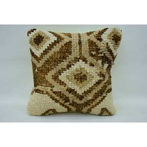 Beige Kilim Wool Pillow 14x14 Inch Decorative <b>Cushion</b> Vintage <b>Fluffy</b> Plant Leaves Woven Granny Square Patchwork for Floor - Product Image 1