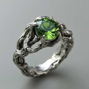 Whispering Peridot Branch <b>Ring</b> Delicate Bloom Inspired Graceful Sculpted Timeless Refined Polished Natural Poetic Soulful Jewel - Product Image 3