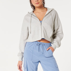 2024 invierno sudaderas con capucha de mujer de manga larga Crop Top algodón French Terry 280g pulóver Casual moda OEM servicio personalizado Color - Product Image 6