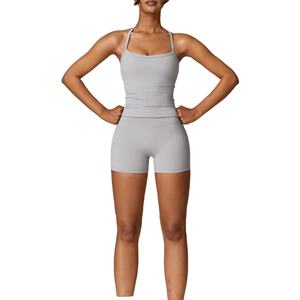 Nuevo Conjunto Deportivo de 2 Piezas para Mujer, Sólido, para Primavera/Verano, para Yoga, Correr, Entrenamiento, Gimnasio, Fitness, Shorts y Brasier Sin Costuras - Product Image 1