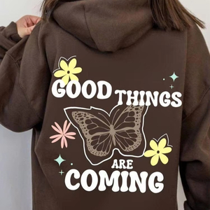 Sudadera con Capucha con Estampado de Mariposa Verde, Estilo Urbano, Felpa Acogedora, Corte Holgado, Moda Juvenil, Cálida, Informal, para Uso Diario - Product Image 3