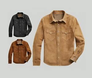 <b>Men</b> Premium Suede Leather Trucker Western Street Style <b>Shirt</b>-Customizable Breathable Casual <b>Shirt</b> <b>with</b> Front <b>Pockets</b> - Product Image 2
