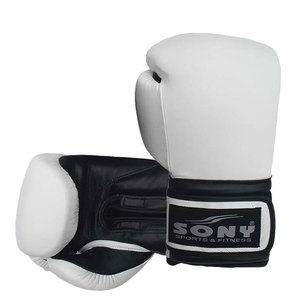 Gants de boxe en cuir Sony blancs et noirs avec fermeture respirante, options personnalisées pour l'entraînement des adultes - Product Image 2