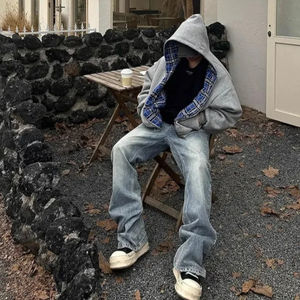 เสื้อฮู้ดมีซิปสำหรับผู้ชายผ้าซักกรดแบบวินเทจผ้าโพลีเอสเตอร์/ ผ้าฝ้ายสำหรับฤดูหนาว500GSM โลโก้ออกแบบได้ตามต้องการ - Product Image 2