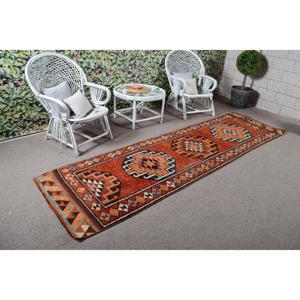 Turkish <b>Runner</b> Rug 2.9x10.4 ft <b>Red</b> Patchwork Eco-Friendly Wool Rug with Latex Backing and Medium Pile - Product Image 2