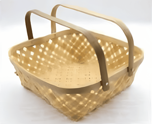 Natural Handwoven <b>Square</b> Bamboo <b>Basket</b> with Dual Handles Rustic Storage Solution for Kitchen - Product Image 1