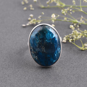 Bague en argent sterling 925 de grande taille avec pierres précieuses en apatite naturelle - Product Image 1