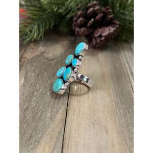 Southwest Fashionable Kingman Turquoise & Sterling Silver <b>Adjustable</b> <b>Ring</b> Made with Stainless Steel and Bezel Setting Gift - Product Image 4