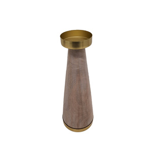 Bougie en bois et métal support de pilier naturel et doré fini pour la maison mariage noël éclairage de table décor à la main en vrac - Product Image 2