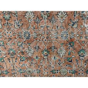 Vintage Rug 3.9x8 ft, <b>Brown</b> Green Striped <b>Wool</b> Turkish Rug - Product Image 3