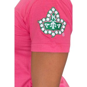 AKA prima e più bella maglietta in ciniglia di edera rosa con lettere bianche verdi per abbigliamento da confraternita in cotone camicia ricamata - Product Image 6