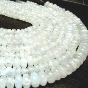 Perles de rondelle de pierre de lune arc-en-ciel blanc naturel 7-10mm brin 8 pouces de long bleu Flashy pierre plaine lisse perles bijoux - Product Image 1