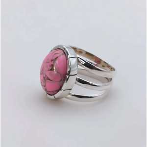 Elegant 925 Sterling Silver Pink Turquoise <b>Statement</b> Promise <b>Ring</b> Handmade Natural Pink Copper Oval Jewelry Gift - Product Image 5