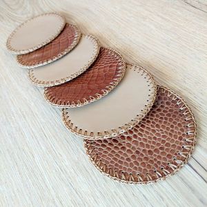 Handcrafted premium leather coasters for drinks with rustic charm and durable texture designed for elegant interior spaces - Product Image 4
