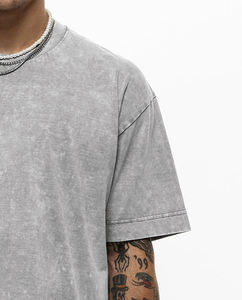 T-shirt à manches courtes personnalisé à double épaisseur et délavé à l'acide pour hommes, imprimé graphique fissuré, Streetwear vintage, t-shirt surdimensionné au design vierge - Product Image 4