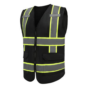 Veste de sécurité haute visibilité en polyester pour homme avec logo personnalisé gilet noir respirant avec poches - Product Image 2