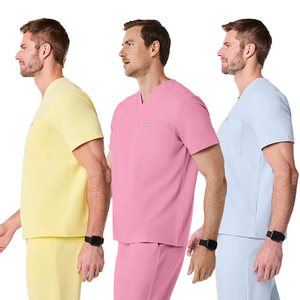 Ensembles de gommages médicaux pour hommes personnalisés de haute qualité respirant blanc à manches courtes uniformes d'infirmière tissu tricoté en Spandex doux - Product Image 6