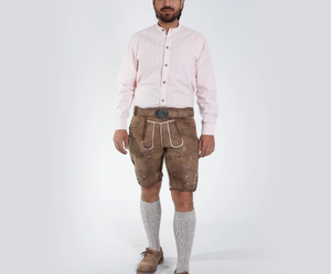 Lederhosen marron avec broderie subtile de la même couleur pour hommes Lederhosen en daim de chèvre pour hommes - Product Image 2