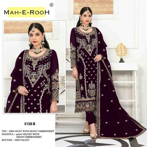 Costume Salwar en velours de style exclusif avec matériau de broderie lourd et combinaison de couleurs vives pour les amoureux de la mode élégante pour femme - Product Image 2