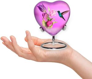 Urne coeur de colibri-Mini urne crémation coeur avec support et boîte de qualité supérieure-Petite urne souvenir pour cendres-Honore votre bien-aimé - Product Image 5