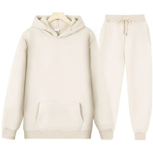 Ensemble de survêtement pour homme, sweat-shirt à capuche et pantalon de jogging en polyester blanc, col montant zippé, pour le sport en plein air, dropshipping - Product Image 1